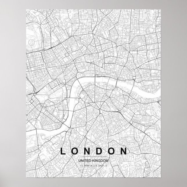 London Minimalist Map (Black & White) Poster (Front)