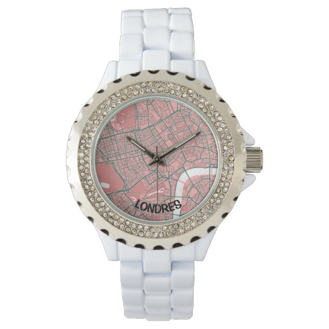 London minimalist map clock - Rosa-Green Watch (Front)