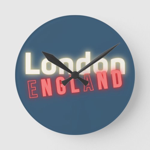 London Neon Lights Typography  Round Clock