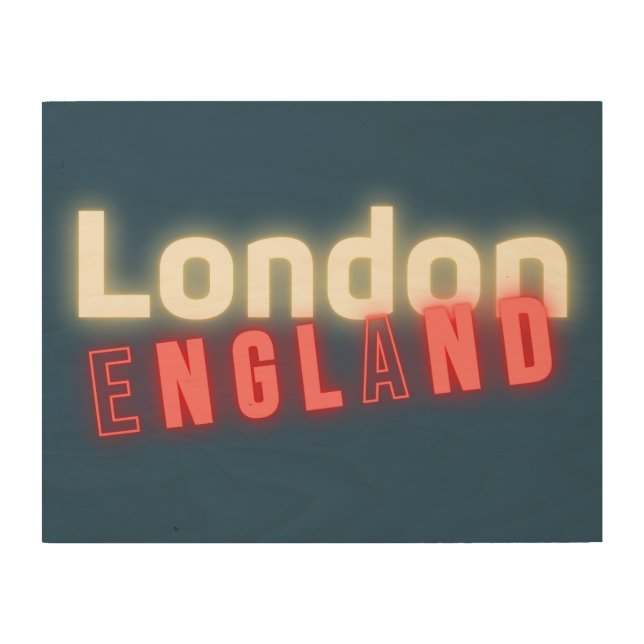 London Neon Lights Typography Wood Wall Art (Front)