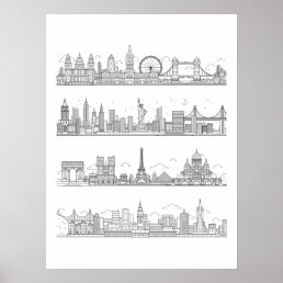 London New York Paris San Francisco Skyline Poster