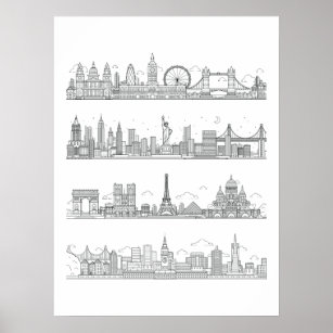 London New York Paris San Francisco Skyline Poster