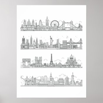 London New York Paris San Francisco Skyline Poster by Stormborn at Zazzle