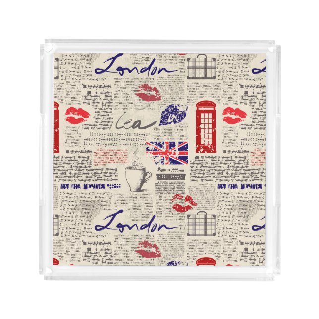 London Newspaper Pattern Acrylic Tray (Front)