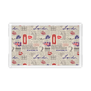 London Newspaper Pattern Acrylic Tray
