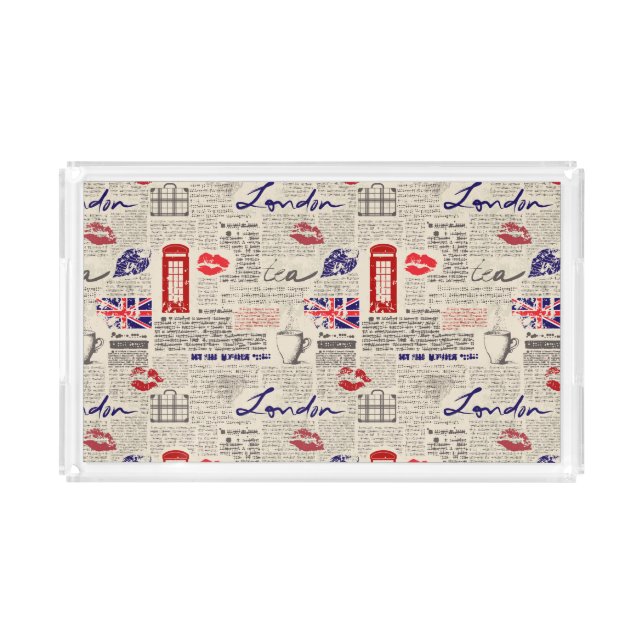 London Newspaper Pattern Acrylic Tray (Front)