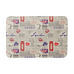 London Newspaper Pattern Bathroom Mat