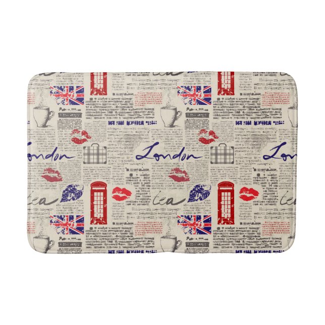 London Newspaper Pattern Bathroom Mat (Front)