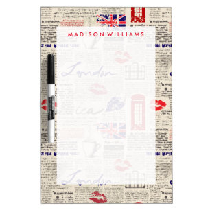 London Newspaper Pattern Dry-Erase Board