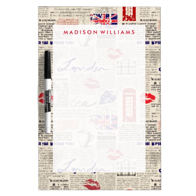 London Newspaper Pattern Dry-Erase Board (Front)