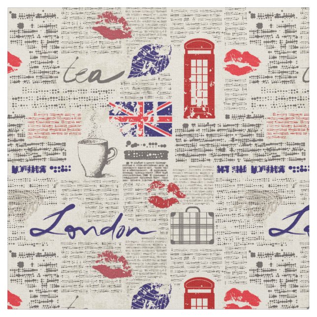 London Newspaper Pattern Fabric (Close Up)