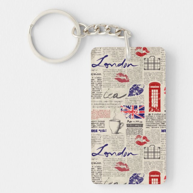 London Newspaper Pattern Keychain (Front)