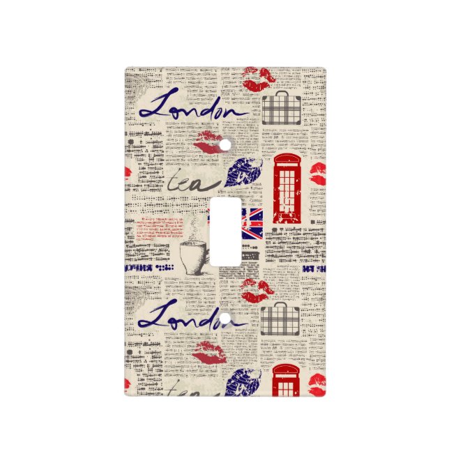 London Newspaper Pattern Light Switch Cover (Front)