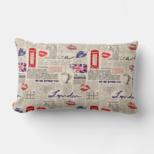 London Newspaper Pattern Lumbar Pillow