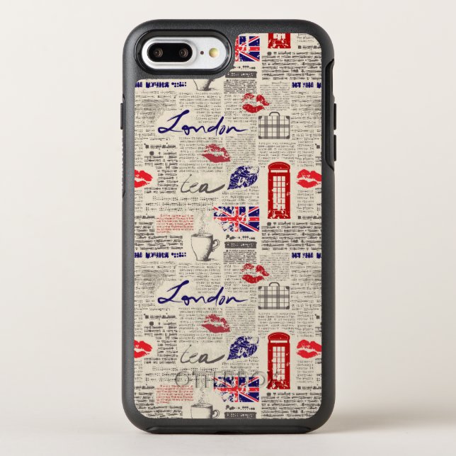 London Newspaper Pattern Otterbox iPhone Case (Back)
