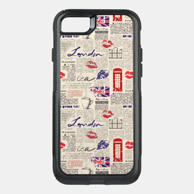 London Newspaper Pattern Otterbox iPhone Case (Back)