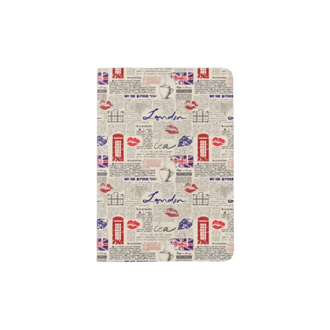 London Newspaper Pattern Passport Holder (Front)