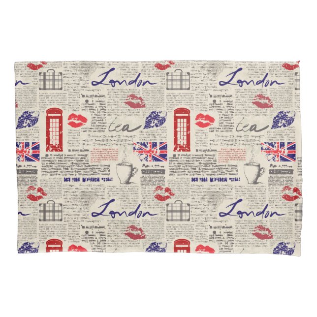 London Newspaper Pattern Pillow Case (Front-Left)