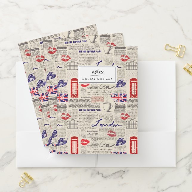 London Newspaper Pattern Pocket Folder (In Situ)
