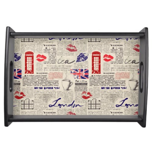 London Newspaper Pattern Serving Tray