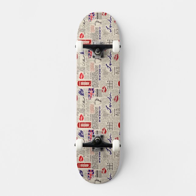 London Newspaper Pattern Skateboard Deck (Front)