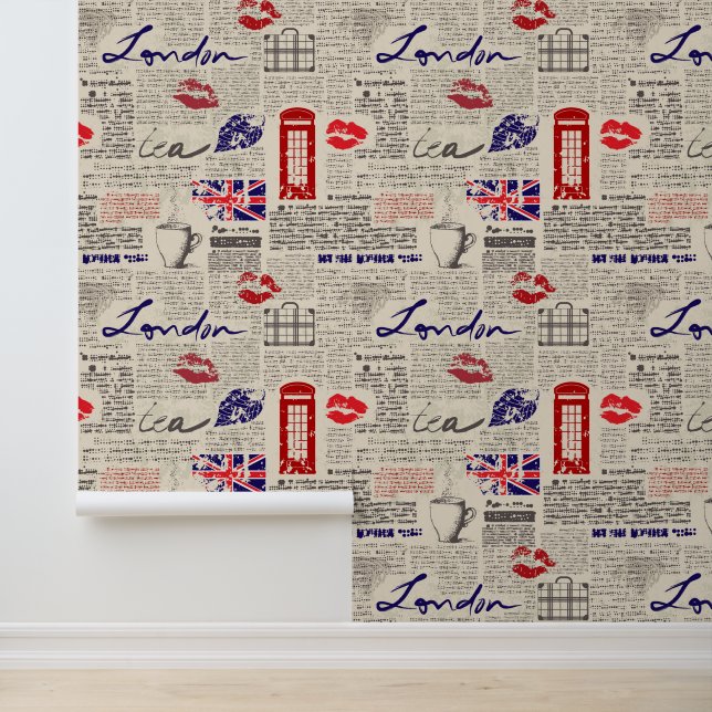 London Newspaper Pattern Wallpaper (Application)