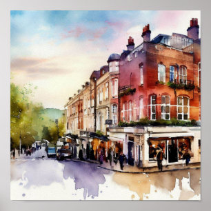 London- Notting Hill (C), Watercolor Poster