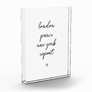 'London Paris New York Repeat' Acrylic block