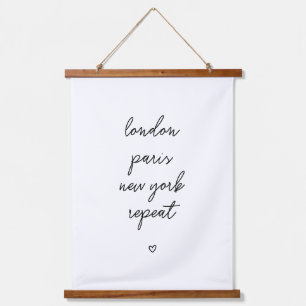 'London Paris New York Repeat' Hanging Tapestry