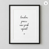 'London Paris New York Repeat' Poster Pink 8x10
