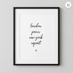 'London Paris New York Repeat' Poster | Pink 8x10