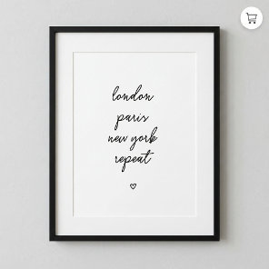 'London Paris New York Repeat' Poster | Pink 8x10
