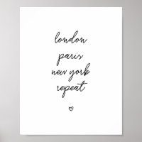 'London Paris New York Repeat' Poster | Pink 8x10