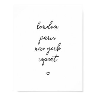 'London Paris New York Repeat' Poster | Pink 8x10