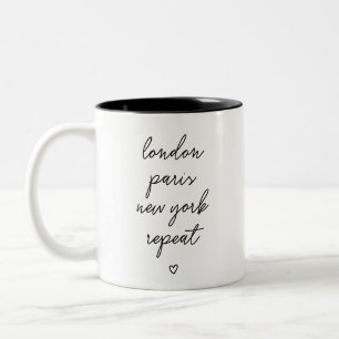'London Paris New York Repeat' Two-Tone Coffee Mug