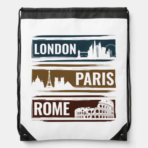 London Paris Rome Drawstring Bag