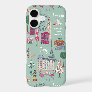London Paris Travel Map Illustrated City iPhone 17 Case