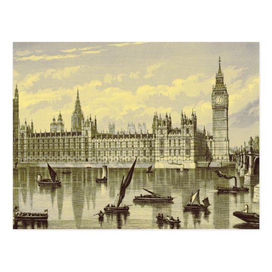 London Parliament Big Ben Thames Westminster 1800s Postcard