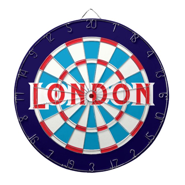 LONDON Patriotic Blue Red White + Dark Blue Border Dart Board (Front)