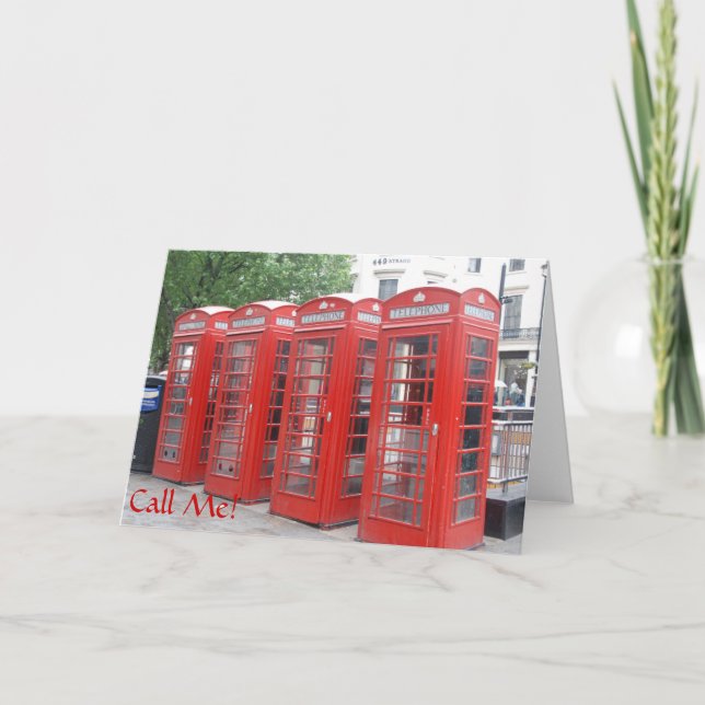 London Phone Booth greeting card with "Call Me" (Front)
