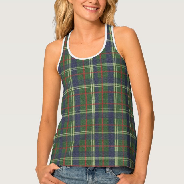 London Plaid Checked Navy Blue and Green Tank Top (Front)