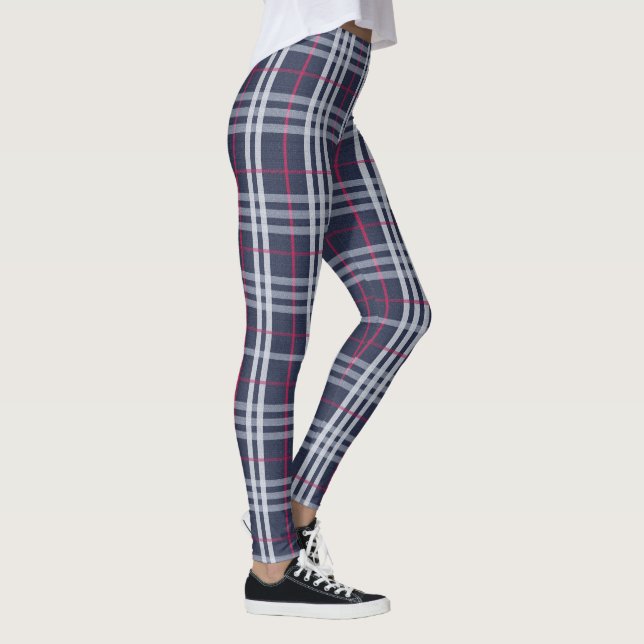 London Plaid Checked Navy Blue Leggings (Right)