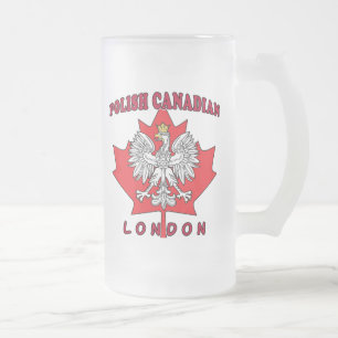 London Polish Canadian Leaf Frosted Glass Beer Mug