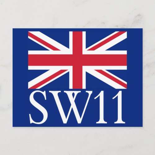 London Postcode SW11 with Union Jack Postcard
