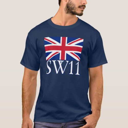 London Postcode SW11 with Union Jack T_Shirt