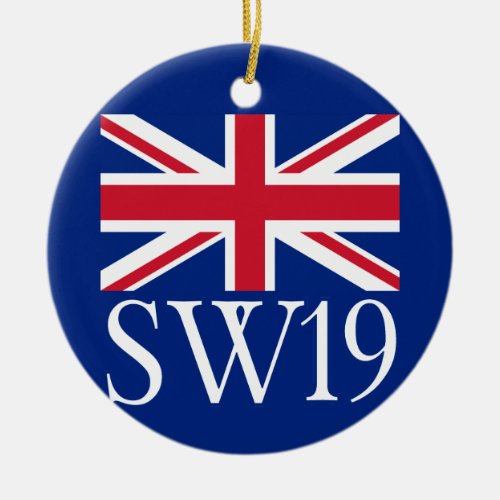 London Postcode SW19 with Union Jack Ceramic Ornament