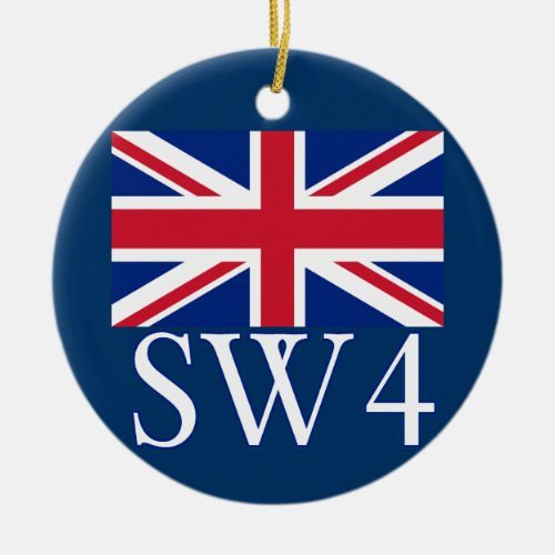 London Postcode SW4 with Union Jack Ceramic Ornament
