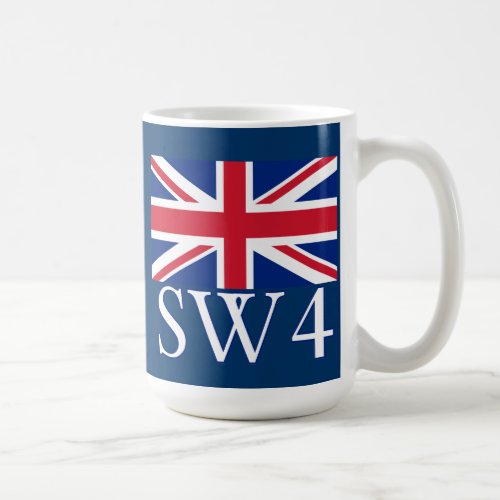 London Postcode SW4 with Union Jack Coffee Mug