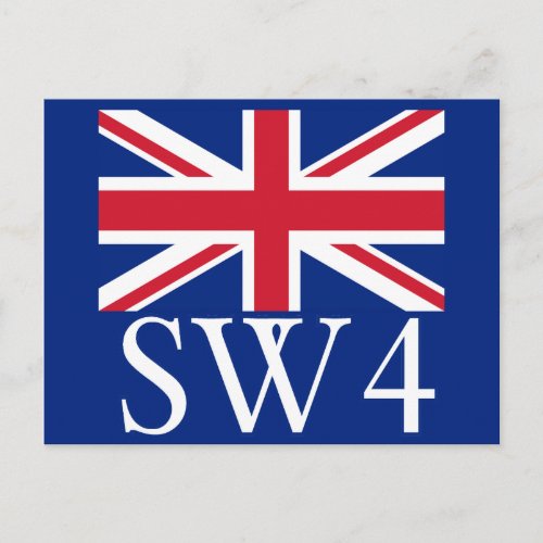 London Postcode SW4 with Union Jack Postcard