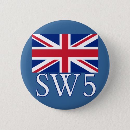 London Postcode SW5 with Union Jack Pinback Button